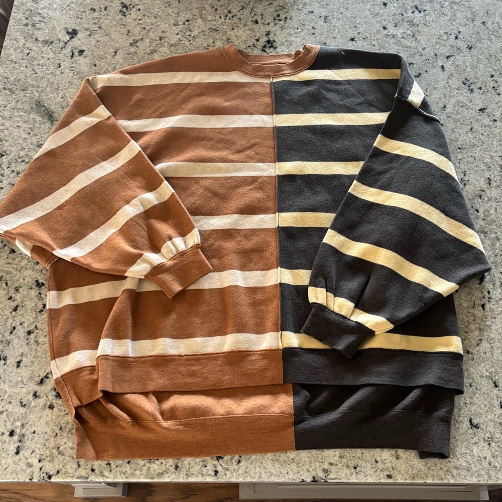 Free People Uptown Stripe Pullover Spiced Oatmeal Small Sweater